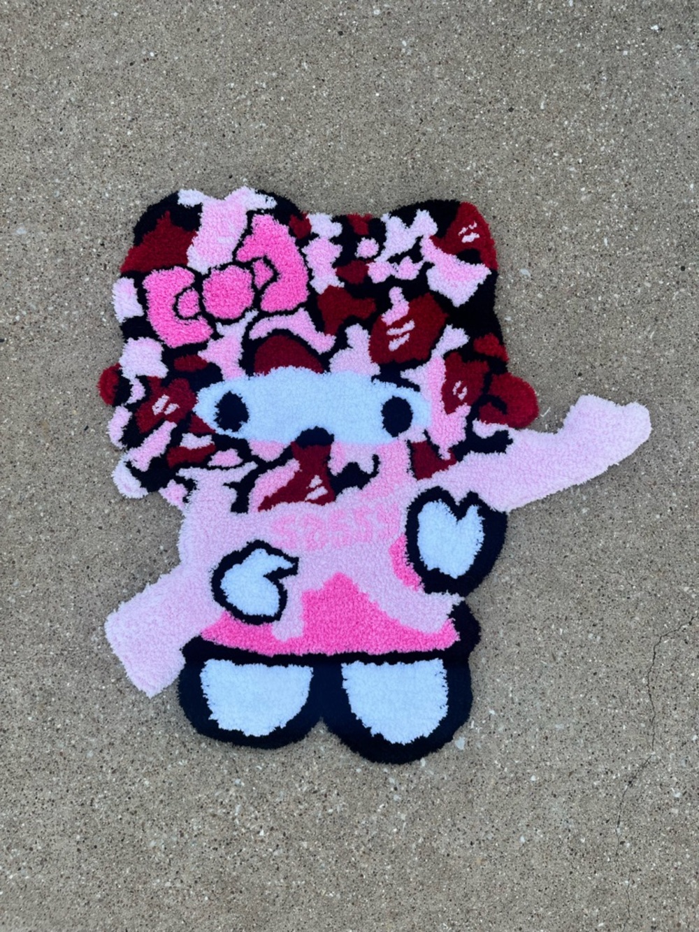 Hello Kitty Pink Black Red Patterned Plush Rug Accent
